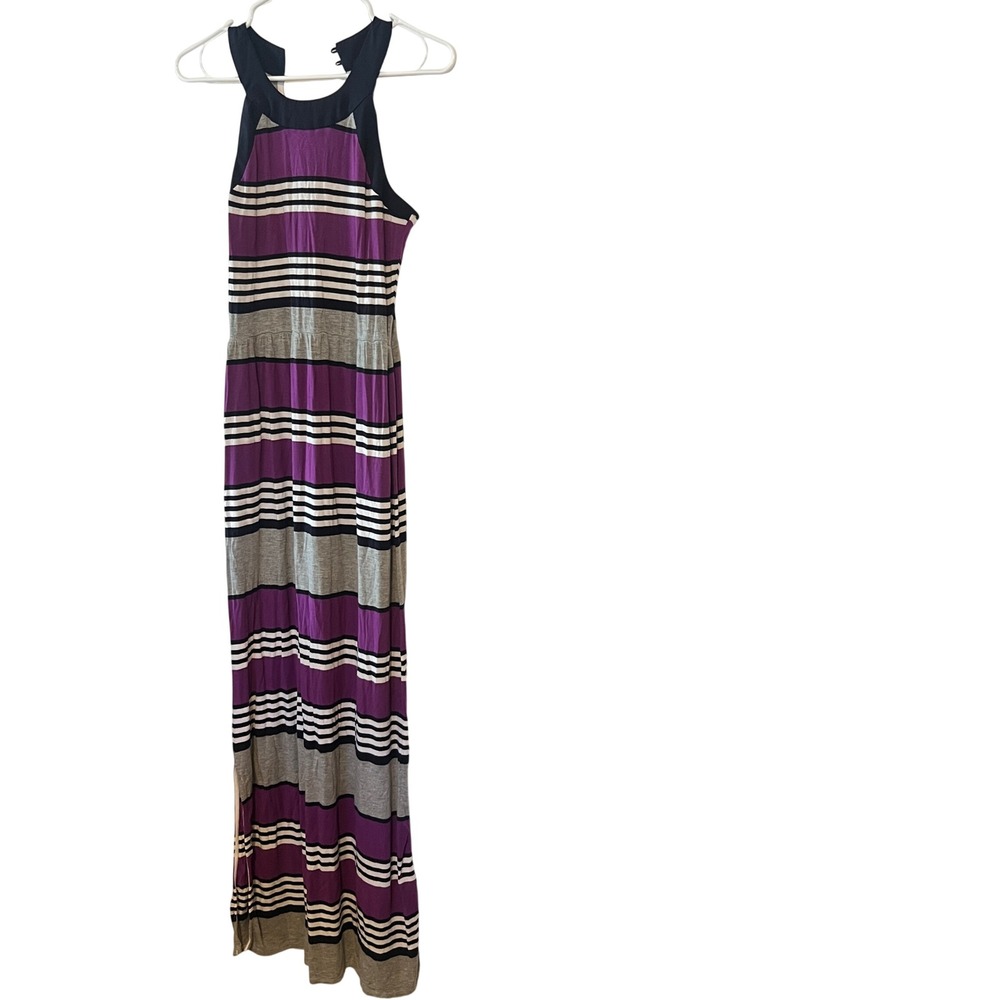 ana A New Approach Striped Halter Maxi Dress Purple Grey Small